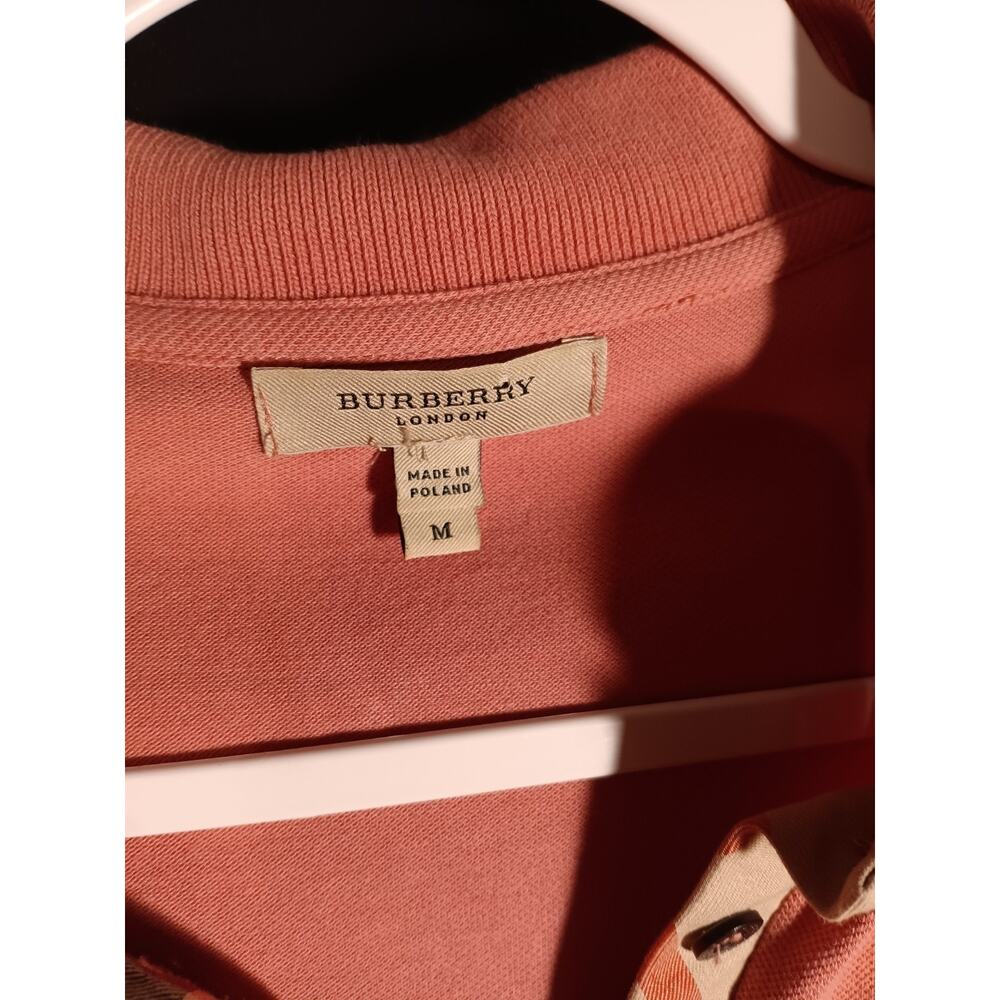 Burberry London Coral Pink Polo Shirt Medium Classic Nova Check Y2K VTG Designer - Picture 4 of 7